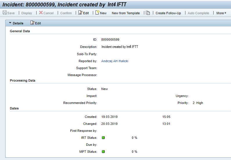 Solution Manager Incident Int4 IFTT